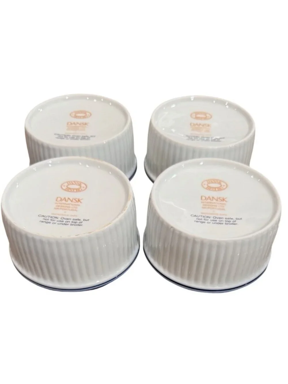 Dansk Bistro Ceramic Bakeware Ramekins White W/ Blue Rim 4-Inch Set Of 4 Baking